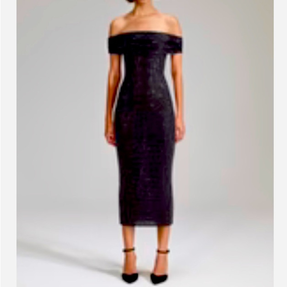 SELF-PORTRAIT Black Rhinestone Midi Dress